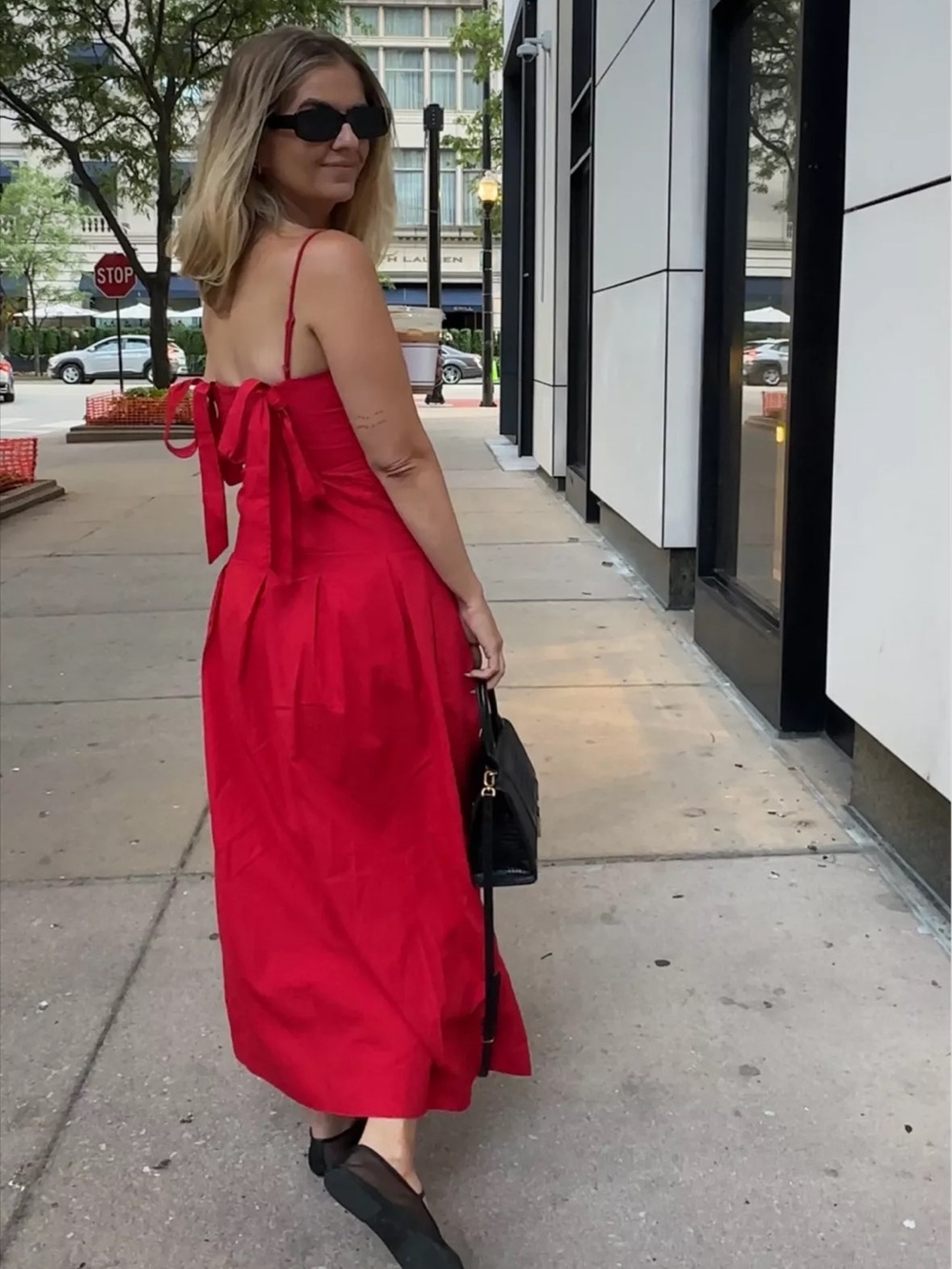 Damson Madder Iris Bow Midi Dress Red
